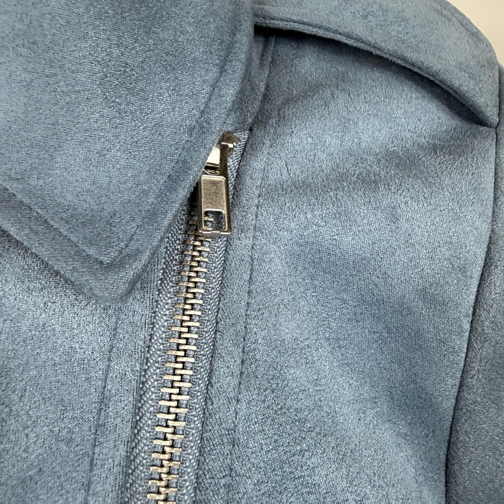 BB Dakota Steve Madden blue faux suede moto zip jacket size small - Picture 3 of 13